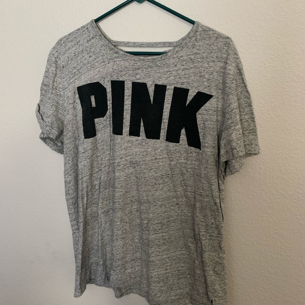 VS Pink Grey Tee With Lace Up Back